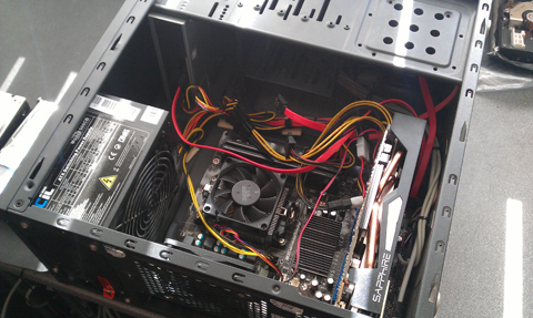 This is a picture of a pc computer case showing the inside of a tower computer being repaired at a pc repair shop in stevenage near hitchin letchworth baldock welwyn garden city hatfield hertford knebworth north herts