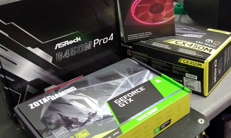 parts ready for a s rock motherboard upgrade, corsair power supply upgrade, nvidia ge force graphics card upgrade